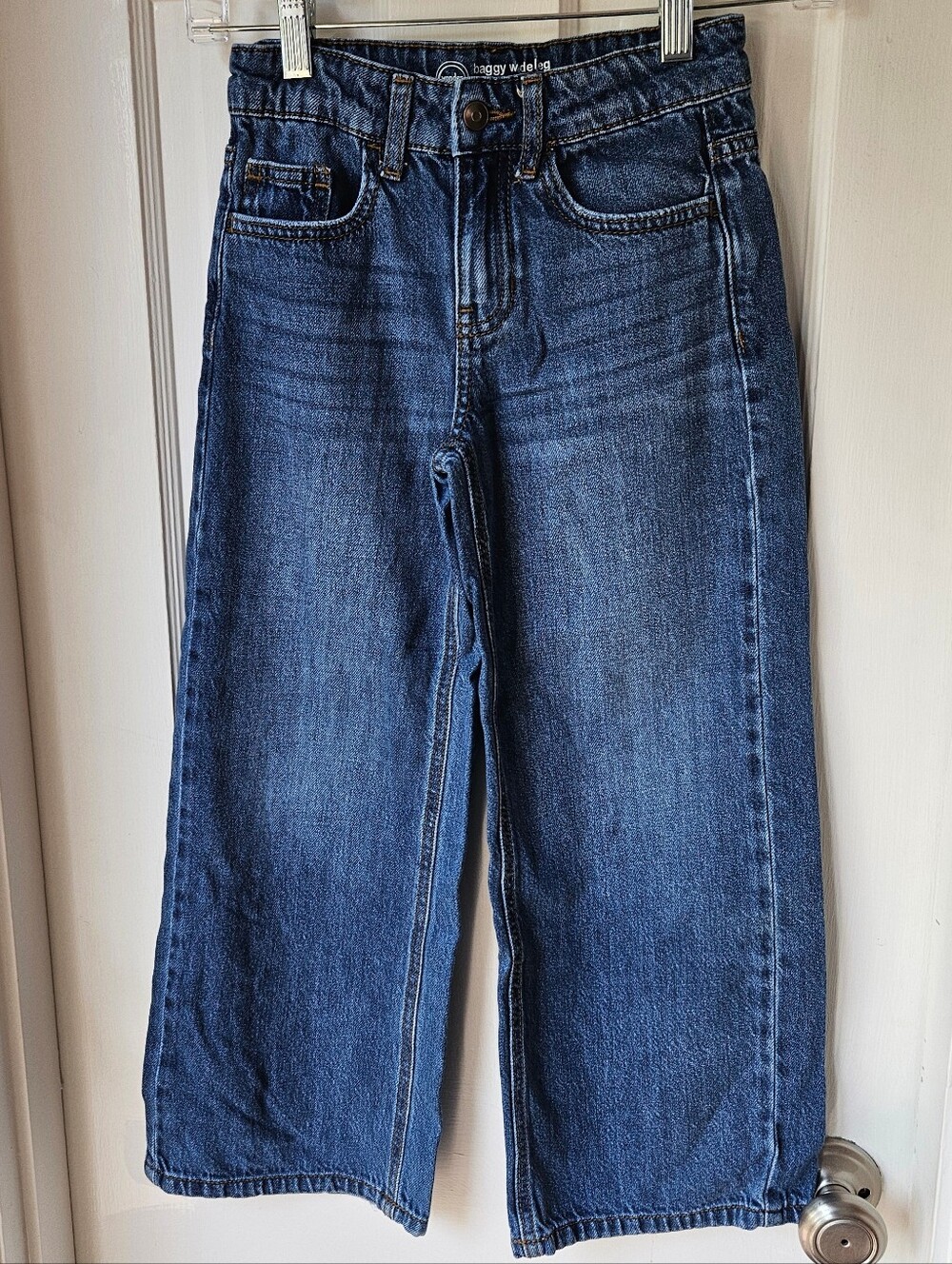 Wonder Nation Girls’ Baggy Wide Leg Jeans Size 7 Medium Wash 100% Cotton